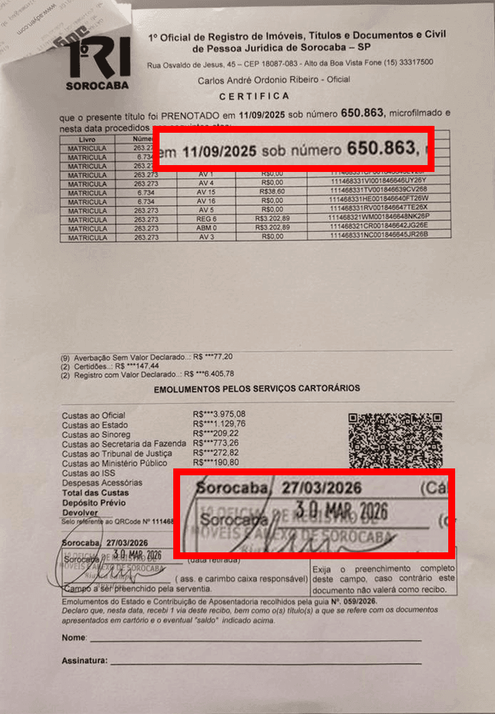 Matrícula emitida com usucapião registrada